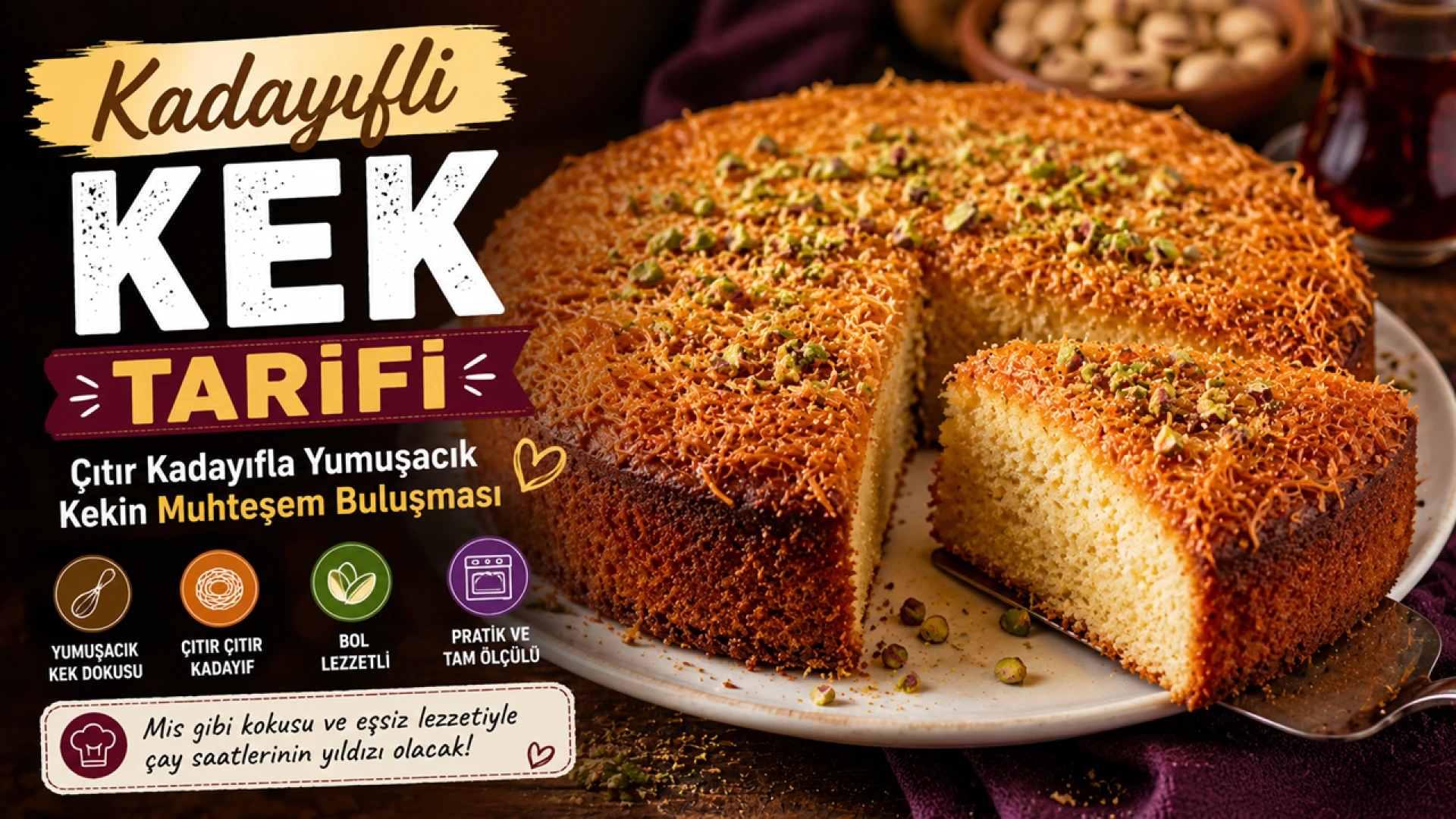 Kadayıflı Kek Tarifi, Çıtır Kadayıfla Yumuşacık Kekin Muhteşem Buluşması