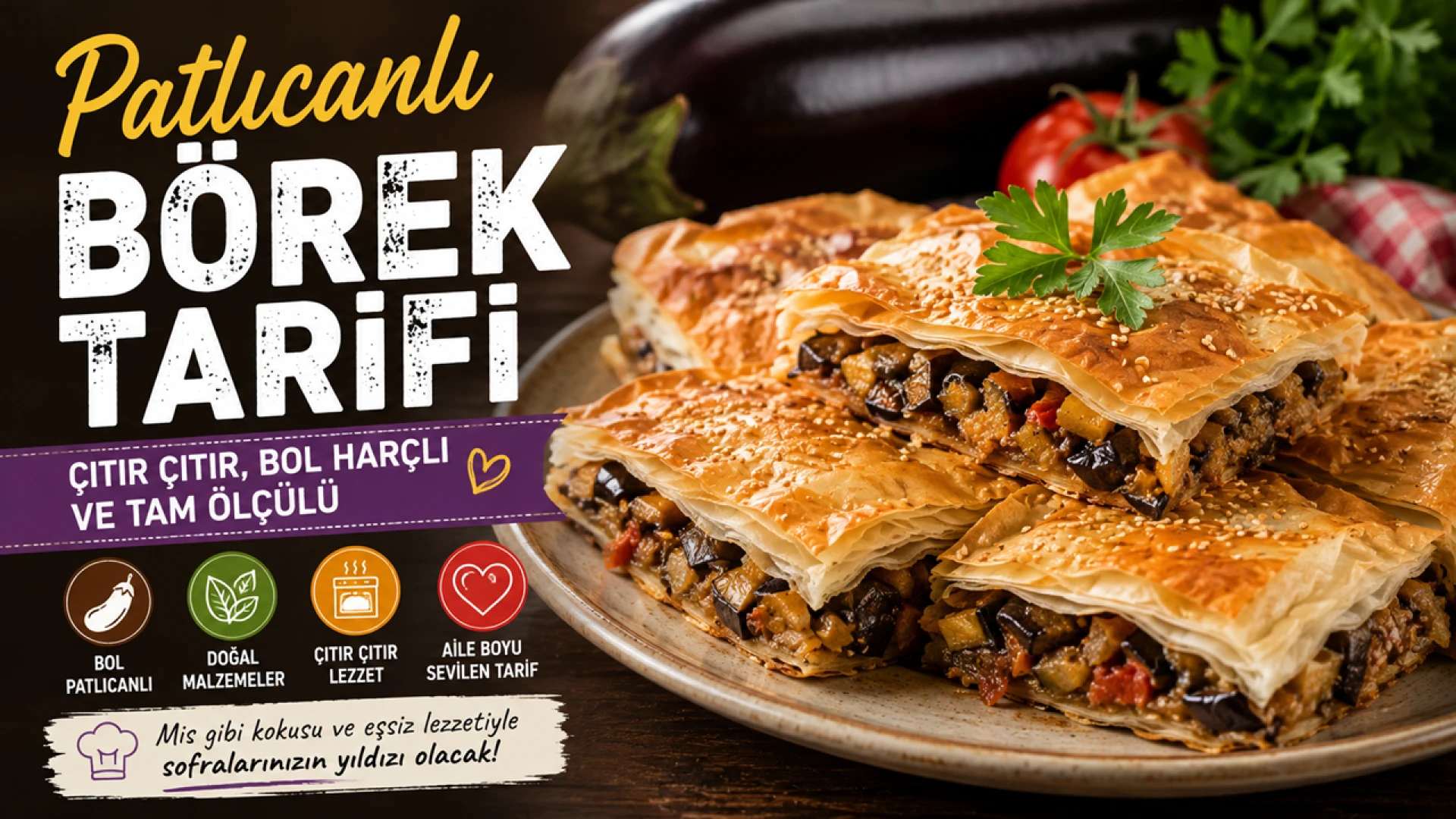 Patlıcanlı Börek Tarifi, Çıtır Çıtır, Bol Harçlı ve Tam Ölçülü